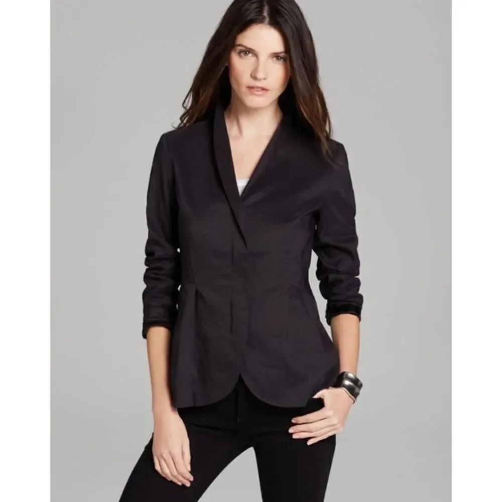 ✨2xHP✨Eileen Fisher High Collar Peplum Linen Zip Jacket✨